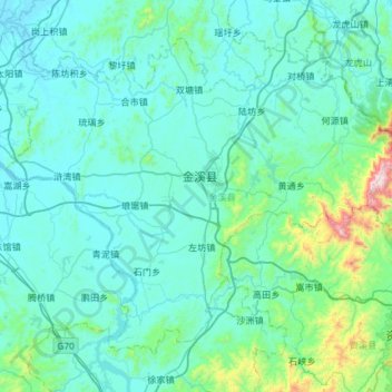 Mapa topográfico 金溪县, altitude, relevo