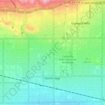 Mapa topográfico Northridge, altitude, relevo