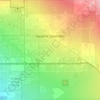 Mapa topográfico Apache Junction, altitude, relevo
