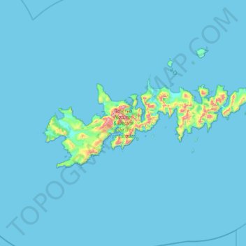 Mapa topográfico Isla de los Estados, altitude, relevo