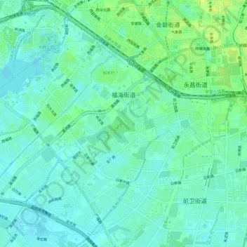 Mapa topográfico 福海街道, altitude, relevo