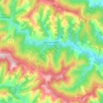 Mapa topográfico Moissac-Vallée-Française, altitude, relevo