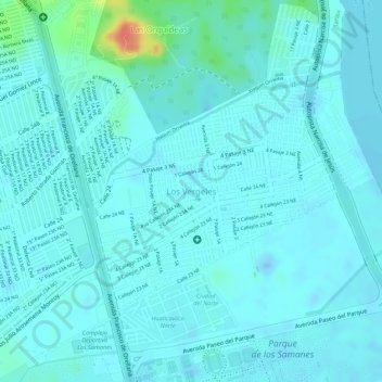 Mapa topográfico Los Vergeles, altitude, relevo