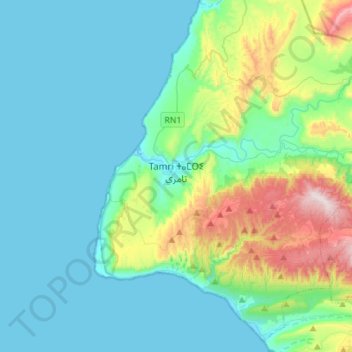 Mapa topográfico Tamri, altitude, relevo