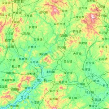 Mapa topográfico 龙川县, altitude, relevo