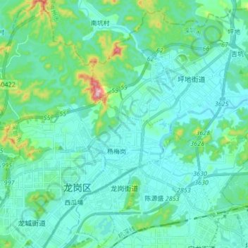 Mapa topográfico 龙岗街道, altitude, relevo