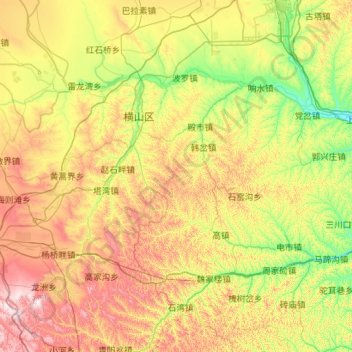 Mapa topográfico 横山区, altitude, relevo