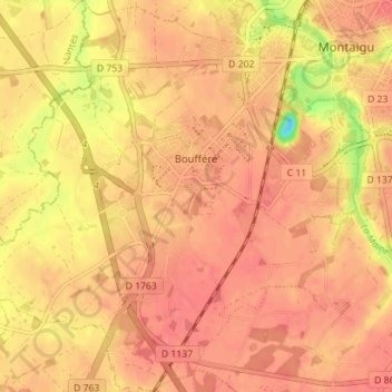 Mapa topográfico Boufféré, altitude, relevo