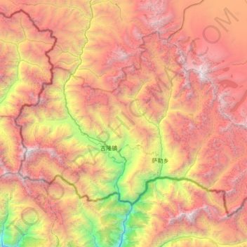 Mapa topográfico 吉隆镇, altitude, relevo