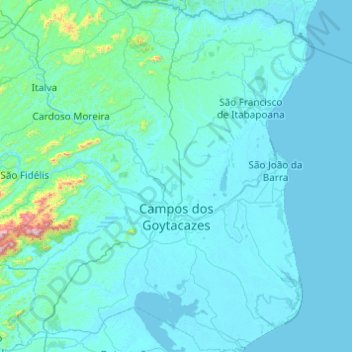 Mapa topográfico Campos dos Goytacazes, altitude, relevo