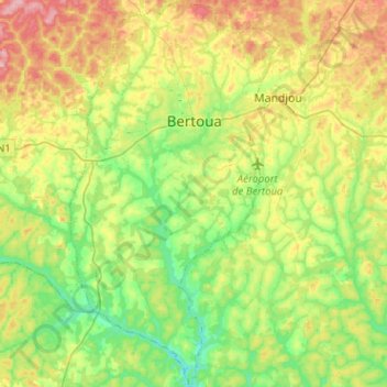 Mapa topográfico Communauté urbaine de Bertoua, altitude, relevo