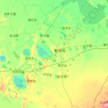 Mapa topográfico 乾安县, altitude, relevo