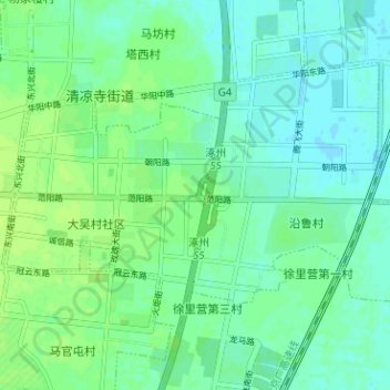 Mapa topográfico 涿州经济开发区, altitude, relevo