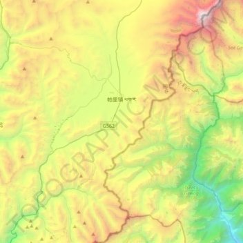 Mapa topográfico 帕里镇, altitude, relevo