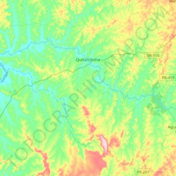 Mapa topográfico Quitandinha, altitude, relevo