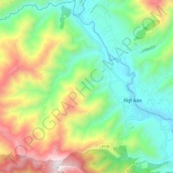 Mapa topográfico Bhingri, altitude, relevo