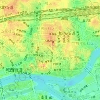 Mapa topográfico 城中街道, altitude, relevo