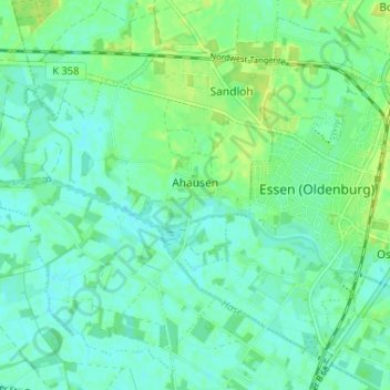 Mapa topográfico Dorfgemeinschaft Ahausen, altitude, relevo