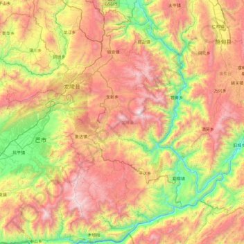 Mapa topográfico 龙陵县, altitude, relevo