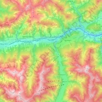 Mapa topográfico Taxenbach, altitude, relevo