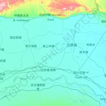 Mapa topográfico 五原县, altitude, relevo