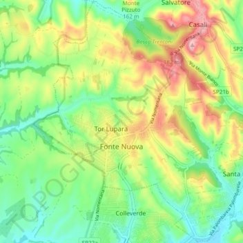 Mapa topográfico Fonte Nuova, altitude, relevo