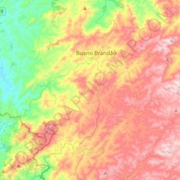 Mapa topográfico Bueno Brandão, altitude, relevo