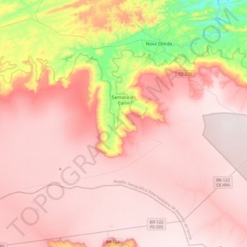 Mapa topográfico Santana do Cariri, altitude, relevo
