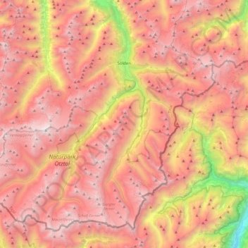 Mapa topográfico Sölden, altitude, relevo