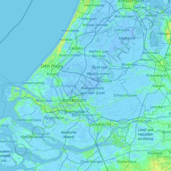 Mapa topográfico South Holland, altitude, relevo