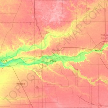 Mapa topográfico Miami County, altitude, relevo