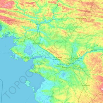 Mapa topográfico Loire-Atlantique, altitude, relevo