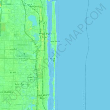Mapa topográfico Palm Beach, altitude, relevo