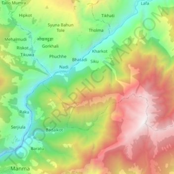 Mapa topográfico Badalkot, altitude, relevo