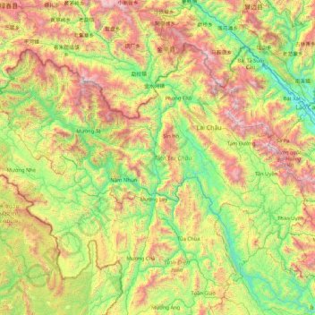 Mapa topográfico Lai Châu, altitude, relevo