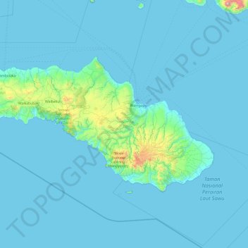 Mapa topográfico Isola Sumba, altitude, relevo