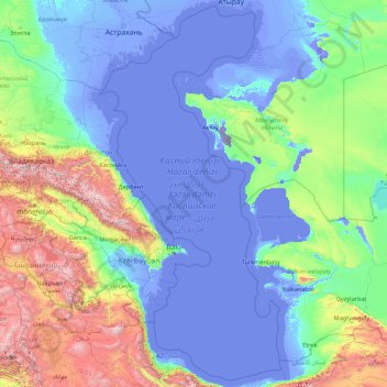 Mapa topográfico Mar Cáspio, altitude, relevo