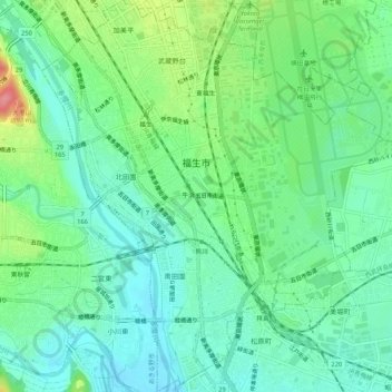 Mapa topográfico Tokyo, altitude, relevo