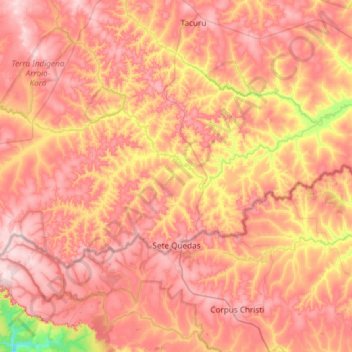 Mapa topográfico Sete Quedas, altitude, relevo
