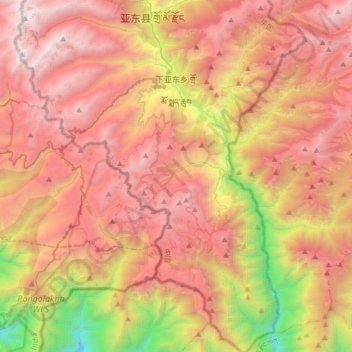 Mapa topográfico 下亚东乡, altitude, relevo