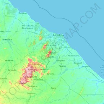 Mapa topográfico Região Geográfica Imediata de Fortaleza, altitude, relevo