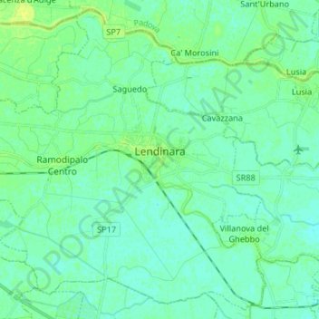 Mapa topográfico Lendinara, altitude, relevo