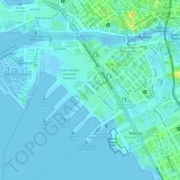 Mapa topográfico Port Area, altitude, relevo