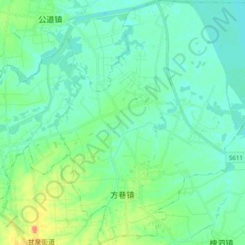 Mapa topográfico 方巷镇, altitude, relevo
