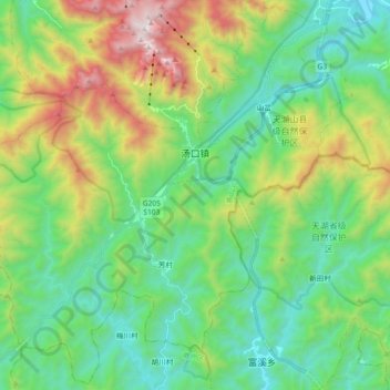 Mapa topográfico 汤口镇, altitude, relevo