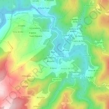 Mapa topográfico Pontedeva, altitude, relevo