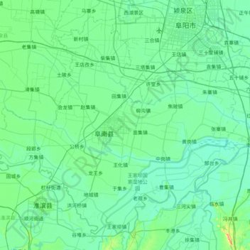 Mapa topográfico 阜南县, altitude, relevo