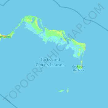 Mapa topográfico Ilhas Caicos, altitude, relevo