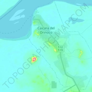 Mapa topográfico Caicara del Orinoco, altitude, relevo