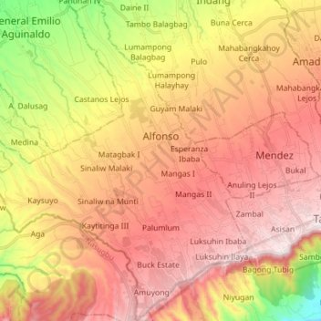 Mapa topográfico Alfonso, altitude, relevo